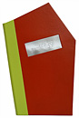 Die-Cut Angle Cover with Aluminum Tip-In Logo Holds two 7 x 12 Inserts
