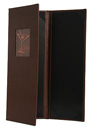 Martini menu cover with copper tip-in logo, designed continuous to hold three 4.25 x 14 insert