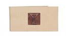 Suede martini glass menu cover with copper tip-in logo
