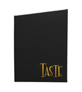 Two panel Japengo cut menu cover with one color silk screened logo.   Click on image to view interior photo.