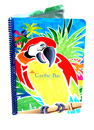 Stock spiral bound parrot menu with clear sleeves to hold multiple insert sheets. Menu is printed on rubberized material and laminated for protection.