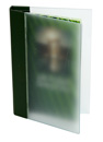 Frosted acrylic changeable drink menu cover with screw posts to hold multiple 4 color printed plastic menu inserts.