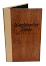 Laser etched wood menu cover. click on image to view interior photo.