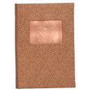 Two panel non-padded 5.5 x 8.5 bar menu cover with copper tip-in logo